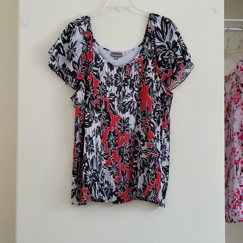 roz & Ali 3X Professional Red/Black/White Short Cap Sleeve Tunic Top